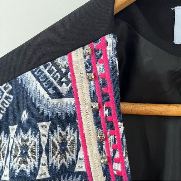 Oober Swank Navy Pink Patterned Open-Front Blazer Jacket - Picture 7 of 8